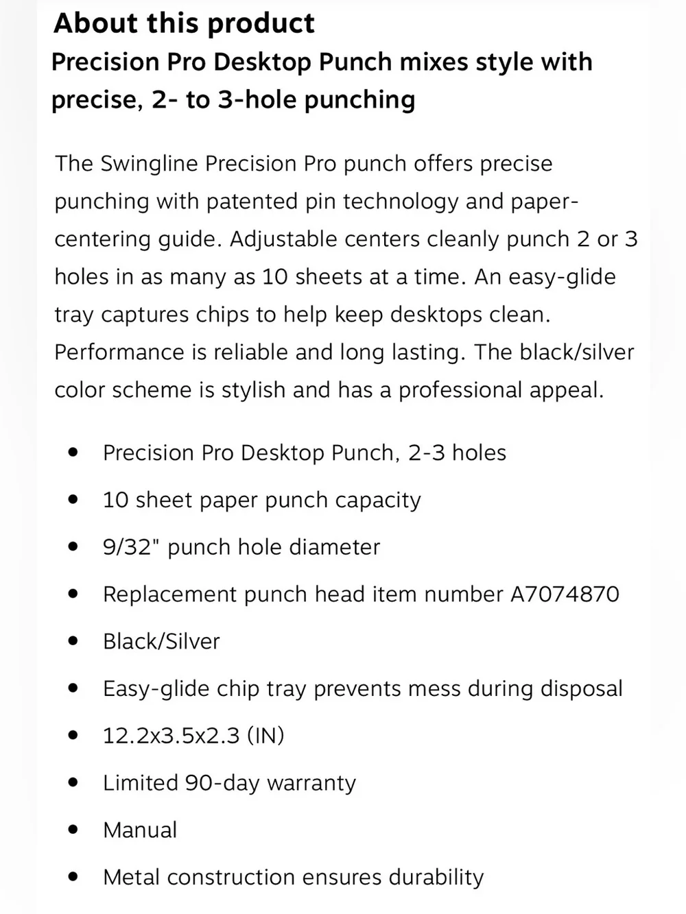 3-Hole Paper Hole Punch, Swingline Precision Pro, 10 sheet capacity